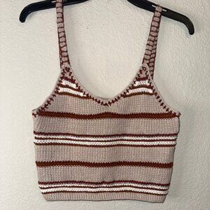 American Eagle Outfitters Top Womens Medium Tan Crochet Sleeveless V Neck Tank